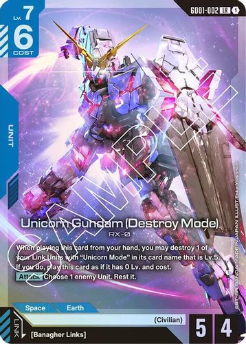 Unicorn Gundam (Destroy Mode) (GD01-002) card