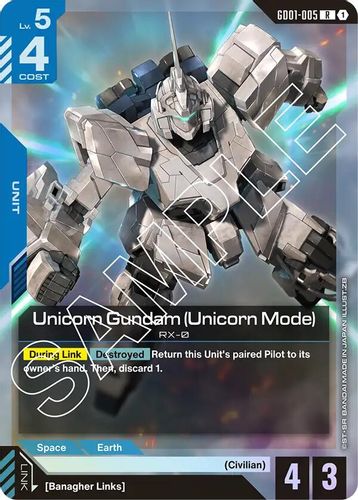 Unicorn Gundam (Unicorn Mode) (GD01-005) card